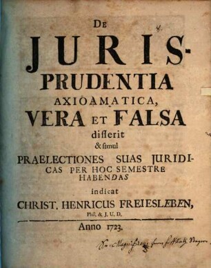 De iurisprudentia axiomatica, vera et falsa