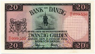 Geldschein, 20 Danziger Gulden, 2.1.1932