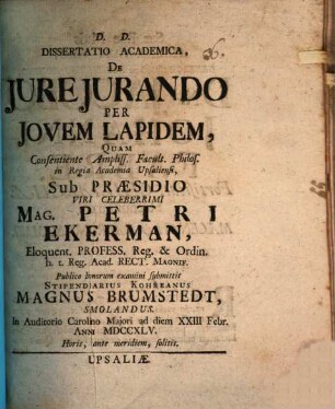 Diss. acad. de iureiurando per Iovem lapidem