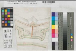 Münster (Münster) Detail der Befestigungsanlage (Bruchstück) 2.H. 17.Jh. o.M. 20,5 x 16-20 cm kol. Zeichnung KSM Nr. 753k