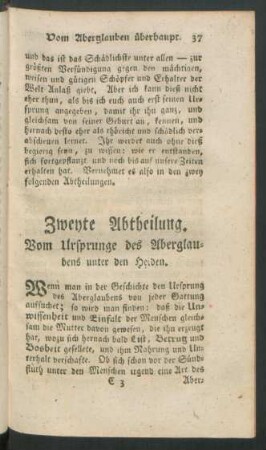 Zweyte Abtheilung. Vom Ursprunge des Aberglaubens unter den Heiden