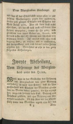 Zweyte Abtheilung. Vom Ursprunge des Aberglaubens unter den Heiden
