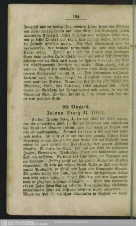 22. August. Johann Georg II. stirbt