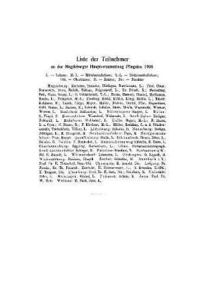 Liste der Teilnehmer : an der Magdeburger Hauptversammlung Pfingsten 1908