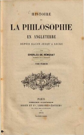 Histoire de la philosophie en Angleterre : Depuis Bacon jusqu'a Locke, 1