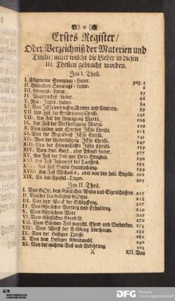 Erstes Register/ Oder Verzeichniß der Materien und Tituln/ unter welche die Lieder in diesen III. Theilen gebracht worden.