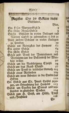 Register über die Gebäter dieses Büchleins.