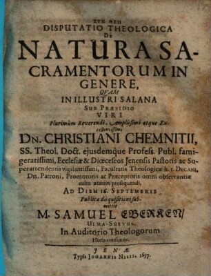 Disputatio Theologica De Natura Sacramentorum In Genere