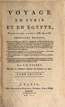 Voyage en Syrie et en Égypte pendant les années 1783, 84 et 85, 2