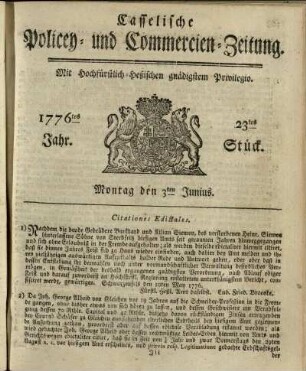 23tes Stueck, Montag den 3ten Junius 1776