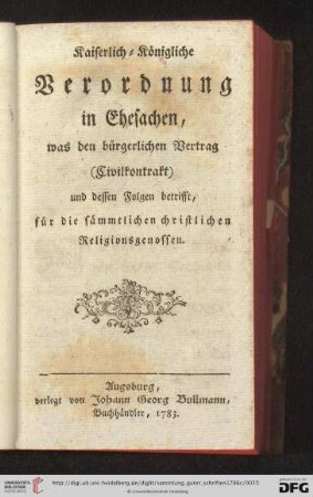Kaiserlich = Königliche Verordnung in Ehesachen [...]