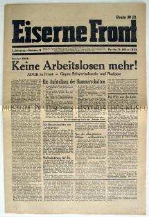 Wochenzeitung der Eisernen Front u.a. zum Kampf gegen die Arbeitslosigkeit