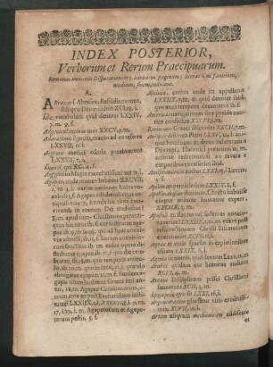 Index Posterior, Verborum et Rerum Praecipuarum.