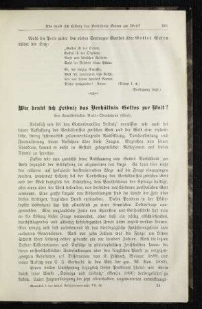 Wie denkt sich Leibniz das Verhältnis Gottes zur Welt?