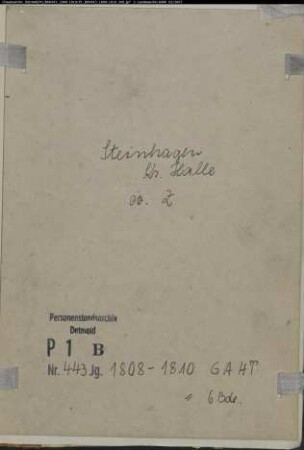 Zivilstandsregister der evangelischen Gemeinde Steinhagen, Kreis Halle (GAHT 1808-1810) (Gemeinde: Evangelische Gemeinde Steinhagen)