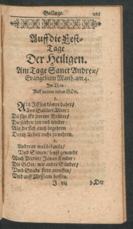 Auff die Festtage Der Heiligen.