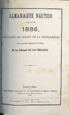 Almanaque náutico : para el año .... 1886 (1884)