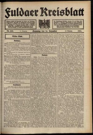 Erste Ausgabe vom Samstag, den 16. Dezember 1911.