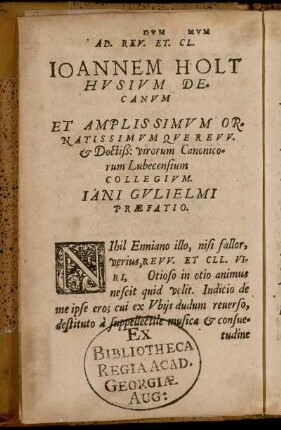 Ad ... Ioannem Holthusium Decanum Et ... Iani Gulielmi