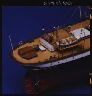 Vollmodell des deutschen Dampfschiffes "Osiris", 1910, Maßstab 1:50, Detailansicht (Sonderausstellung "Aufgetaucht", 1996)
