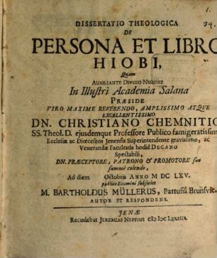Diss. theol. de persona et libro Hiobi