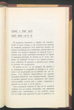 Como y por qué hizo Dios la R. O.