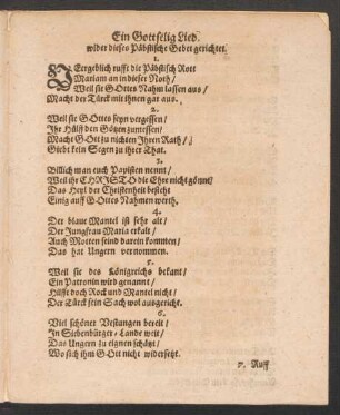 Ein Gottselig Lied. wider dieses Pæbstische Gebet gerichtet.