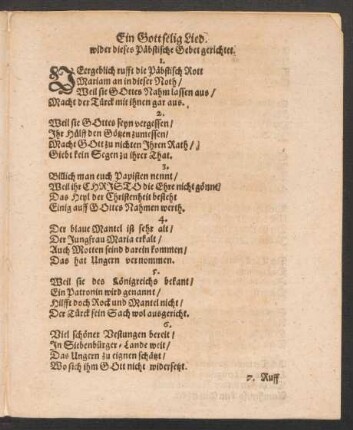 Ein Gottselig Lied. wider dieses Pæbstische Gebet gerichtet.