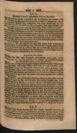 Lit. E. Fernerer Extract, gedachten Unions-Recessus