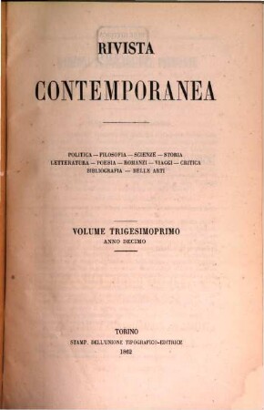 Rivista contemporanea. 31. 1862 = A. 10