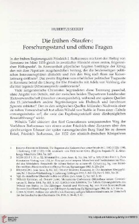 Die frühen ›Staufer‹: Forschungsstand und offene Fragen