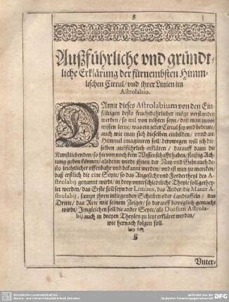 Außführliche und gründtliche Erklärung der fürnembsten Himmlischen Circul/und ihrer Linien im Astrolabio.