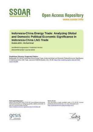 Indonesia-China Energy Trade: Analyzing Global and Domestic Political Economic Significance in Indonesia-China LNG Trade