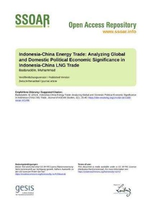 Indonesia-China Energy Trade: Analyzing Global and Domestic Political Economic Significance in Indonesia-China LNG Trade