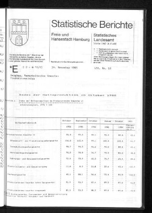 Index der Nettoproduktion im Oktober 1985 : Lfd. Nr. 52