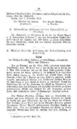 Michael Beersche Stiftung zur Unterstützung von Künstlern : [I. Akademien und Universitäten]