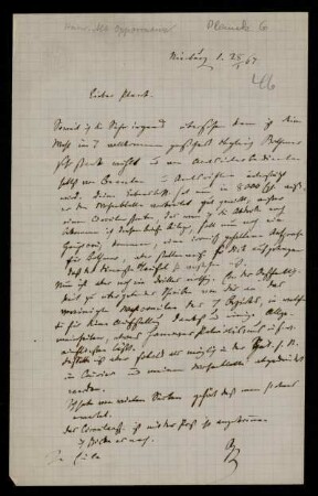 Brief von Heinrich Albert Oppermann an Gottlieb Planck, Nienburg / Weser, 28.1.1867