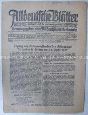 Mitteilungsblatt des Alldeutschen Verbandes zur Tagung des Gesamtvorstandes