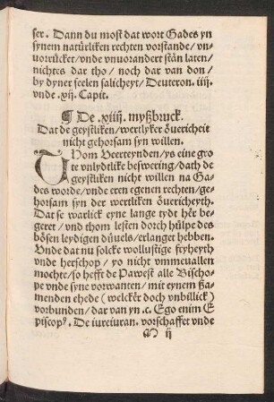 De .xiiii. myßbruck. Dat de geystliken/ wertlyker övericheit nicht gehorsam syn willen.