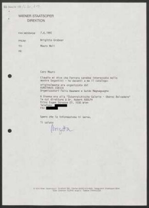 Brief an Mauro Meli, 07.06.1991