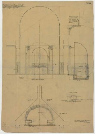 Fischer, Theodor; Wiesbaden; Museum - Bauteil C - Nische in der Wandelhalle (Grundrisse, Ansicht, Schnitte)