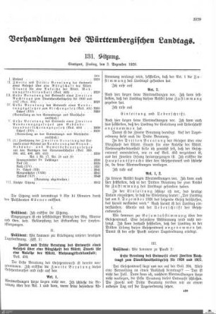 131. Sitzung, Stuttgart, 3.12.1926