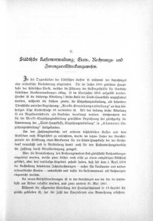 X. Städtische Kassenverwaltung; Etats-, Rechnungs- und Zwangsvollstreckungswesen