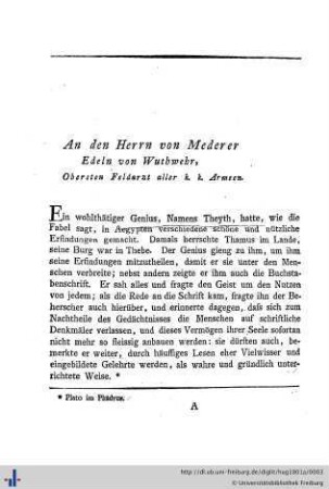 An den Herrn von Mederer...