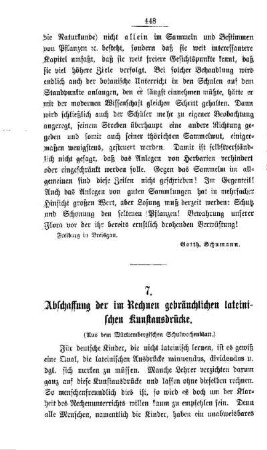 Abschaffung der im Rechnen gebräuchlichen lateinischen Kunstausdrücke : (Aus dem Württembergischen Schulwochenblatt)