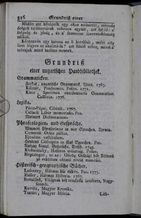 Grundriß einer ungarischen Handbibliothek.