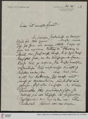 Brief von Aby Moritz Warburg an Franz Boll