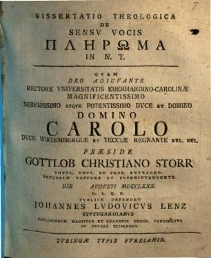 Diss. theol. de sensu vocis plērōma in N. T.