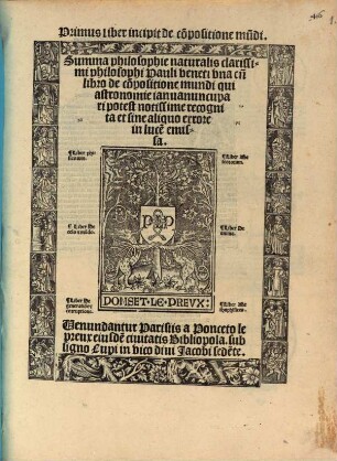 Primus liber incipit de co[m]positione mu[n]di. Summa philosophie naturalis clarissimi philosophi Pauli veneti una cu[m] libro de co[m]positione mundi qui astronomie ianua nuncupari potest notissime recognita et sine aliquo errore in luce[m] emissa