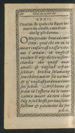 XXXII. Oratiun da quels chi staun intuorn ün amalo, cura el ais sün lg' plü davous.